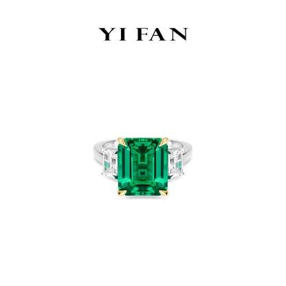 High Jewelry Lab Grown Emerald collection: Luxury "Emerald-cut 3 stones" detailed Ring （8.7 carat）