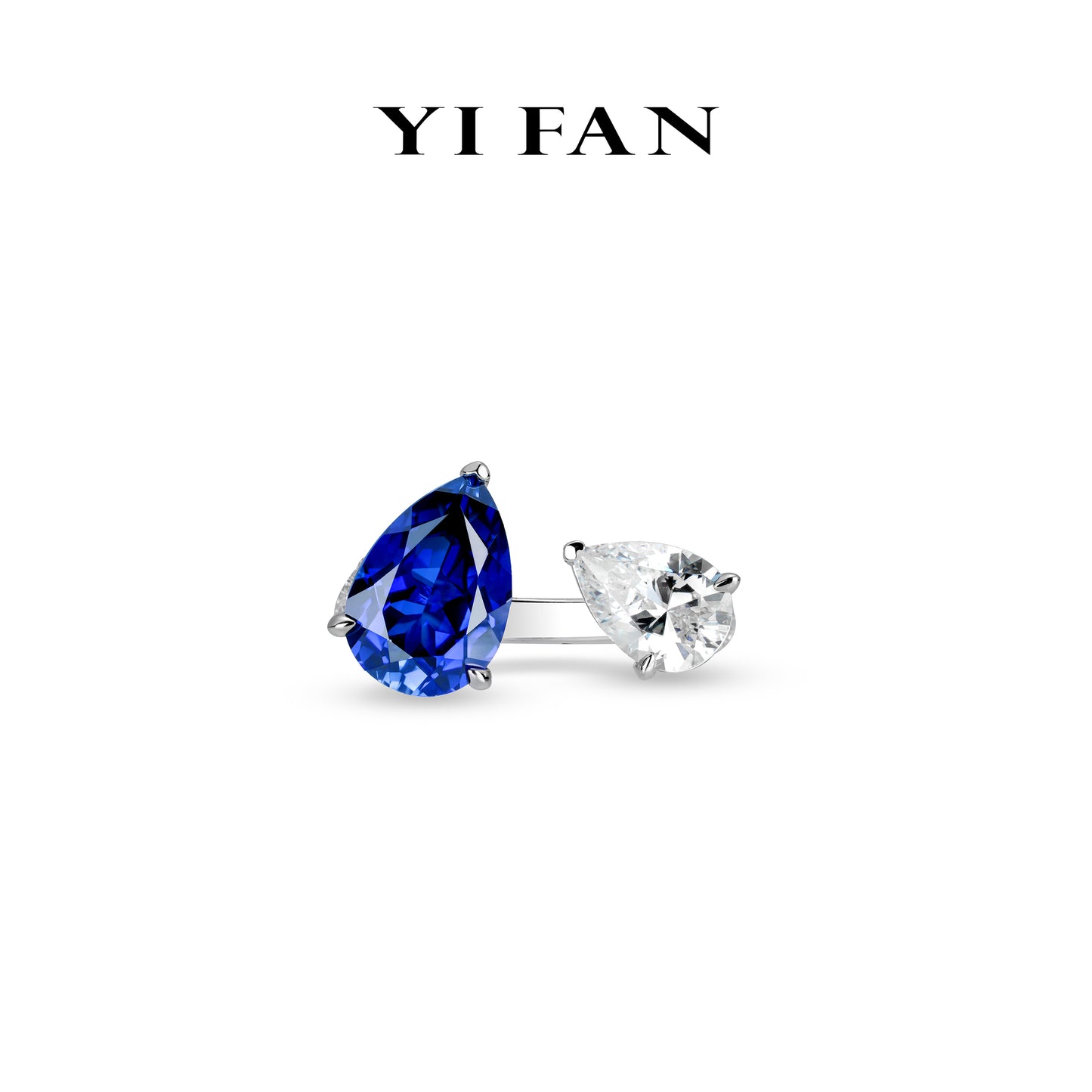 Sapphire color collection: Modern "Azure Dual Teardrops Sparkle" exquisite open Ring