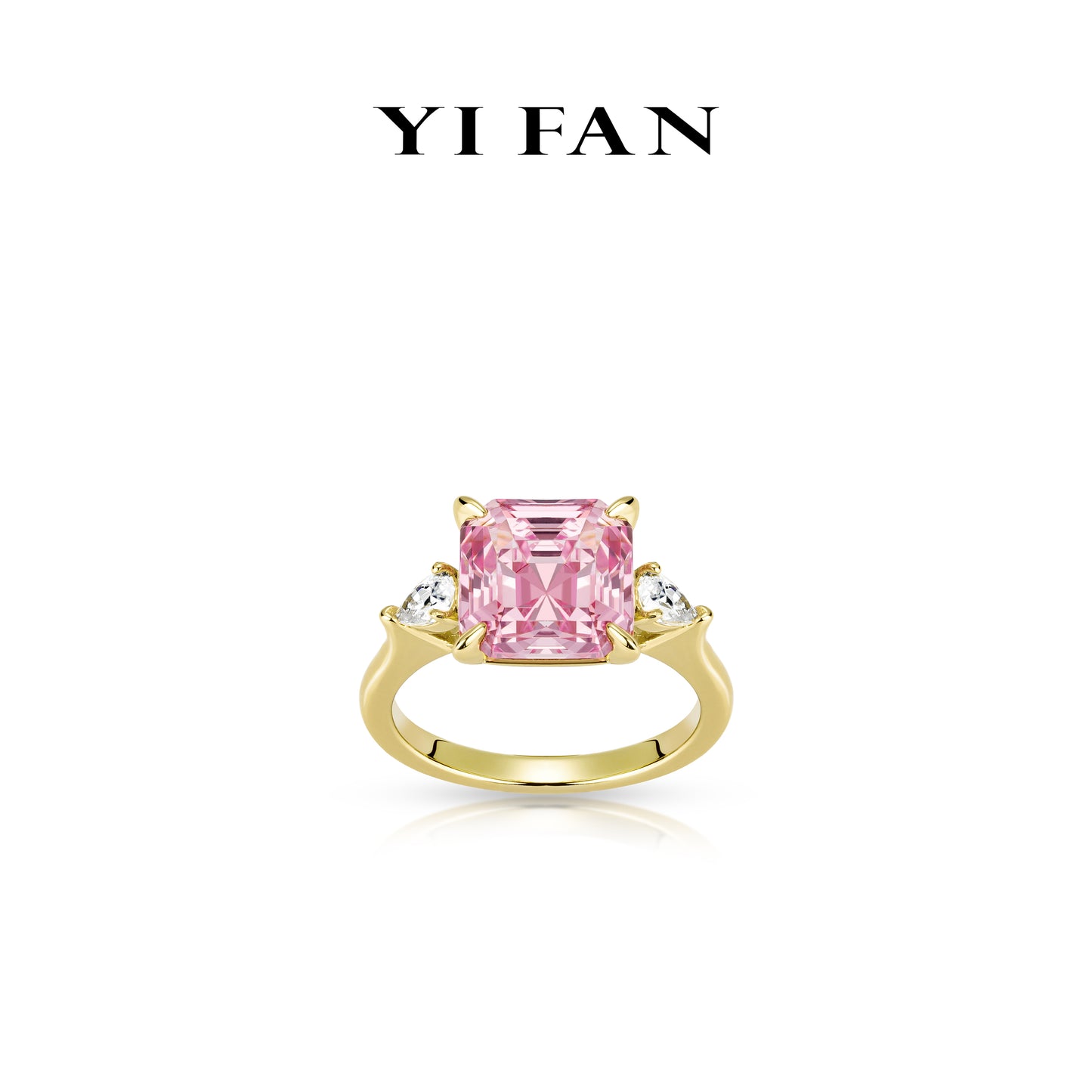 Padparadscha color collection: Modern "Golden Lotus Pink Sunset Radiance" exquisite Asscher-cut Ring