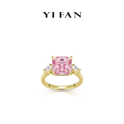 Padparadscha color collection: Modern "Golden Lotus Pink Sunset Radiance" exquisite Asscher-cut Ring