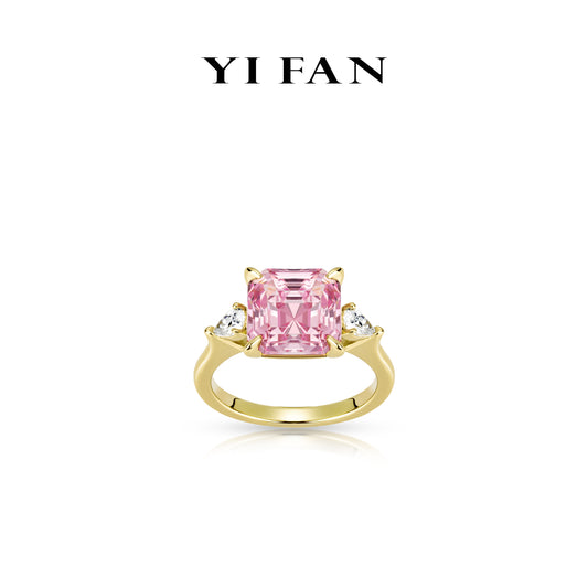Padparadscha color collection: Modern "Golden Lotus Pink Sunset Radiance" exquisite Asscher-cut Ring