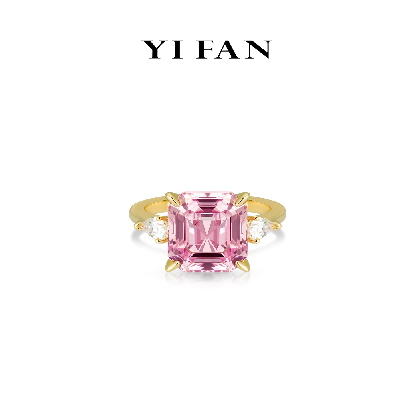 Padparadscha color collection: Modern "Golden Lotus Pink Sunset Radiance" exquisite Asscher-cut Ring