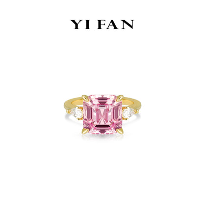 Padparadscha color collection: Modern "Golden Lotus Pink Sunset Radiance" exquisite Asscher-cut Ring