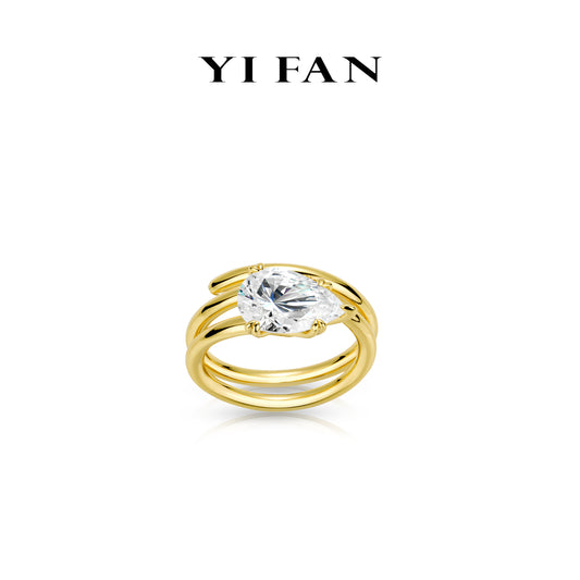 Ethereal Sparkle Collection: Modern "Golden Spiral Icy Droplet" exquisite Ring