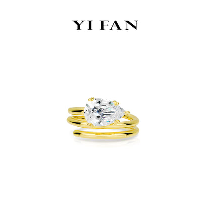 Ethereal Sparkle Collection: Modern "Golden Spiral Icy Droplet" exquisite Ring