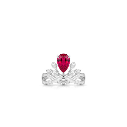 Ruby Color collection: Modern "Red water droplet Tiara" exquisite Ring