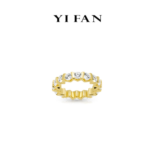 Gilded Sparkle Collection: Modern "Geometric Golden Glimmer" exquisite Eternity Ring Band