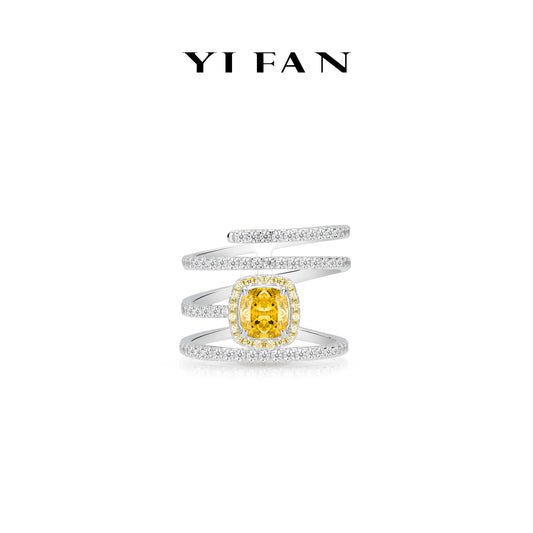 Yellow Diamond color Collection: Modern "Sunburst Spiral Celestial Sparkle" exquisite Ring