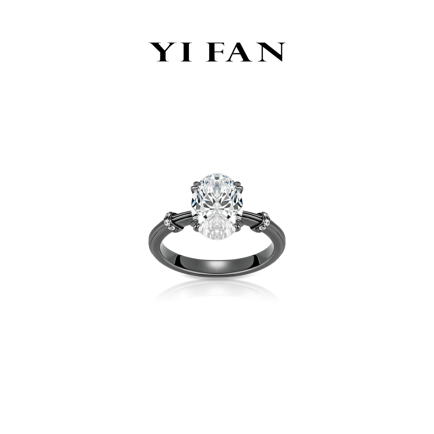 Black and White Luminary Collection: Modern "Black gold Ovallight" unique band Solitaire Ring