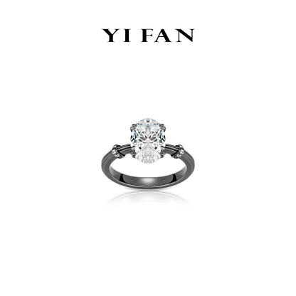 Black and White Luminary Collection: Modern "Black gold Ovallight" unique band Solitaire Ring