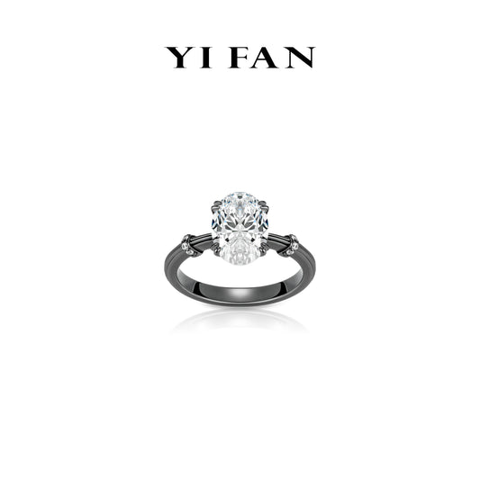 Black and White Luminary Collection: Modern "Black gold Ovallight" unique band Solitaire Ring