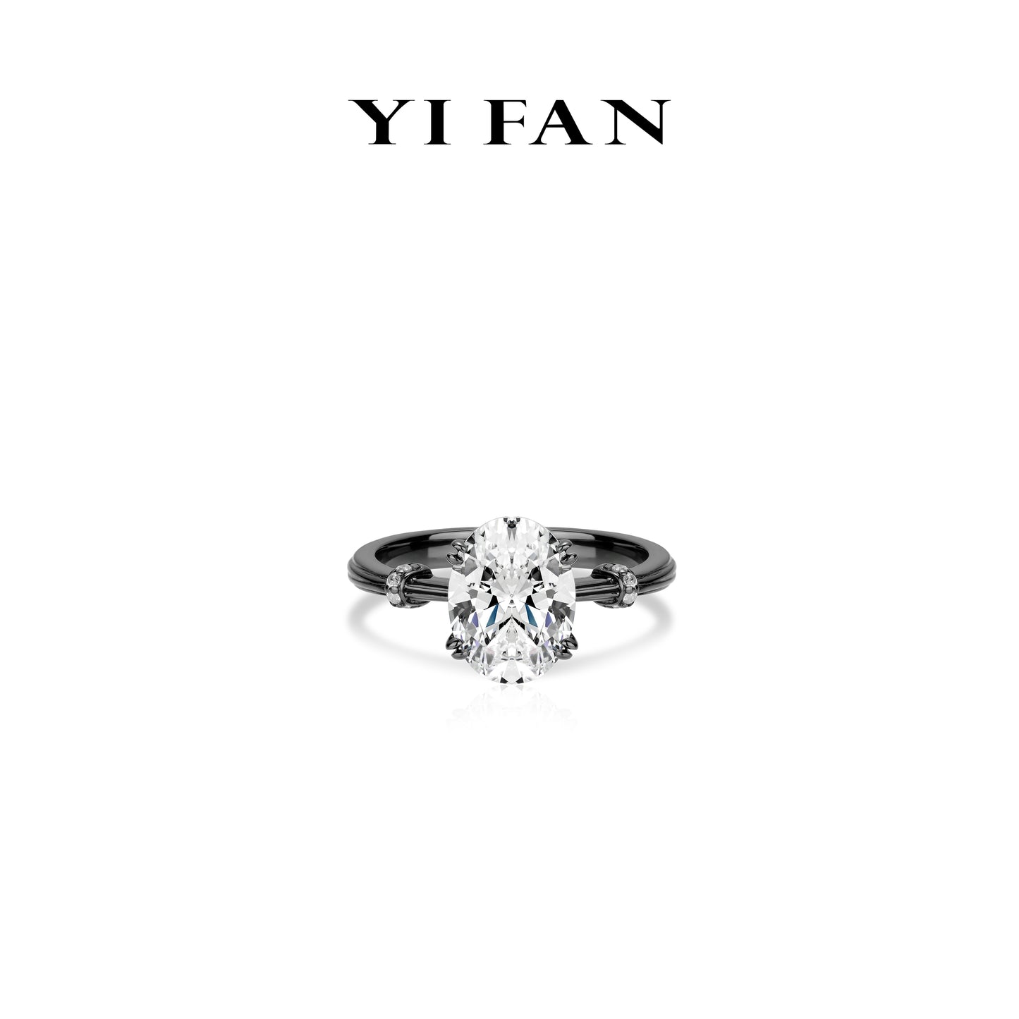 Black and White Luminary Collection: Modern "Black gold Ovallight" unique band Solitaire Ring