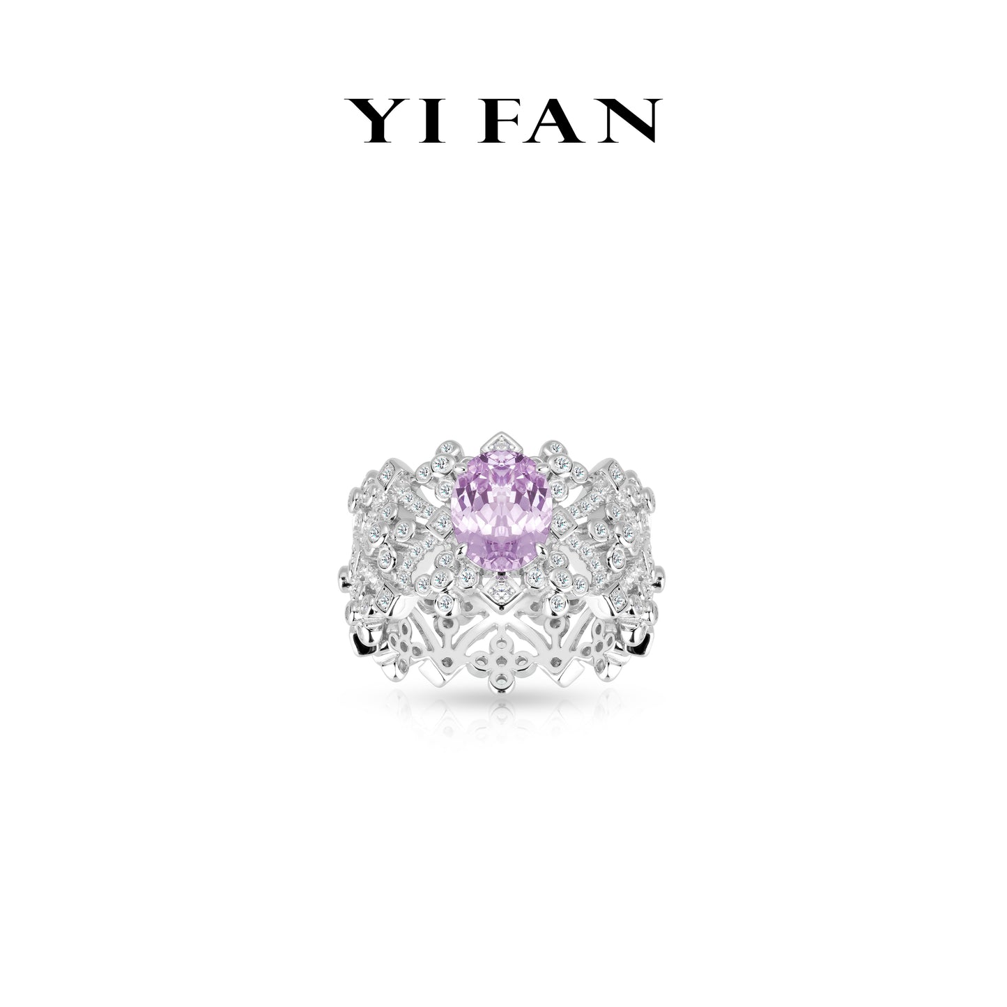 Lavender Radiance Collection：Modern "Lilac Filigree Crown" detailed wide Lace Ring