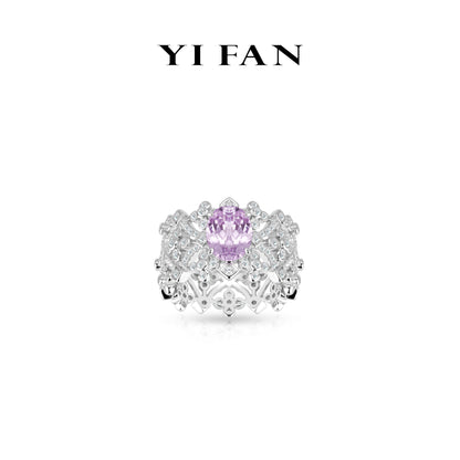 Lavender Radiance Collection：Modern "Lilac Filigree Crown" detailed wide Lace Ring