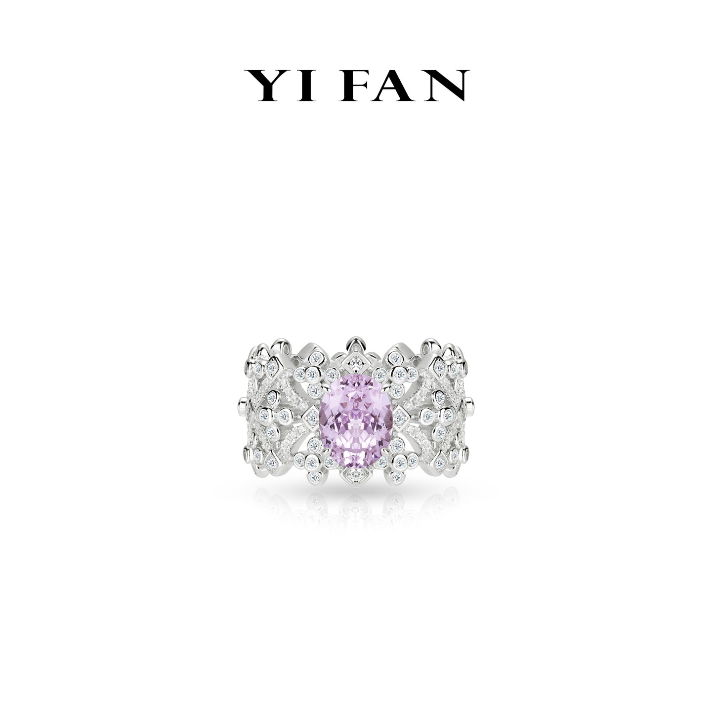 Lavender Radiance Collection：Modern "Lilac Filigree Crown" detailed wide Lace Ring