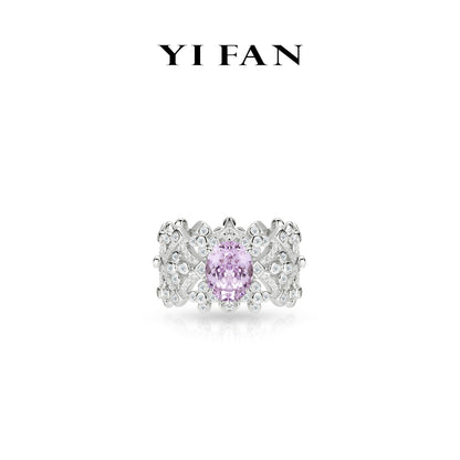 Lavender Radiance Collection：Modern "Lilac Filigree Crown" detailed wide Lace Ring