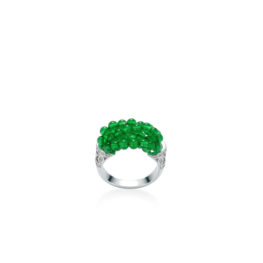 Artistic Green chalcedony beads "Modern Inwind" Ring