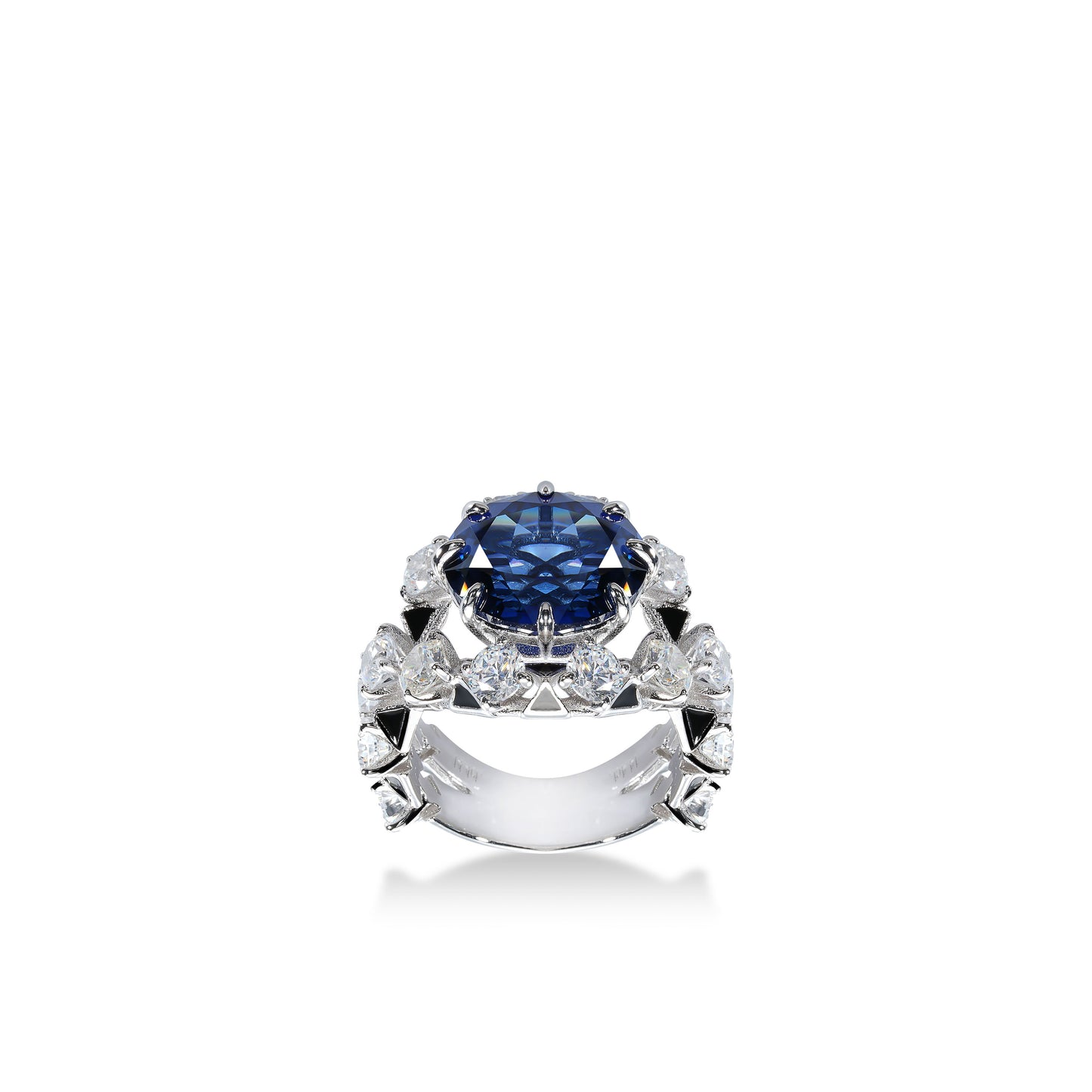 Tanzanite color Collection: 3D facets in Hot-enamel " Blue Elliptical Angel Eye " Luxury Ring