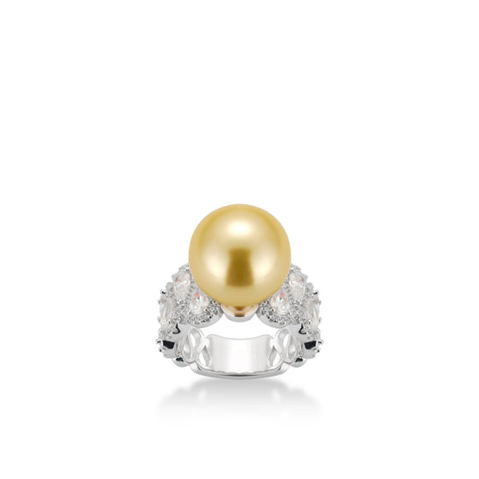 Pre-order design: Golden Pearl detailed wide band ring.