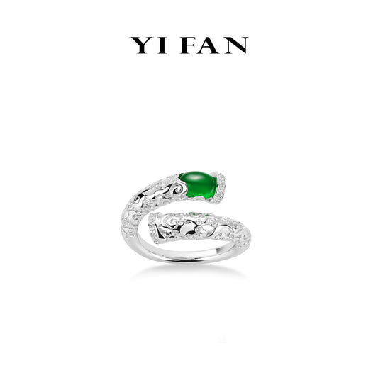 Welfare Exclusive: Modern Multi-purpose "Green Jade Handcarved band mysterious" open Ring