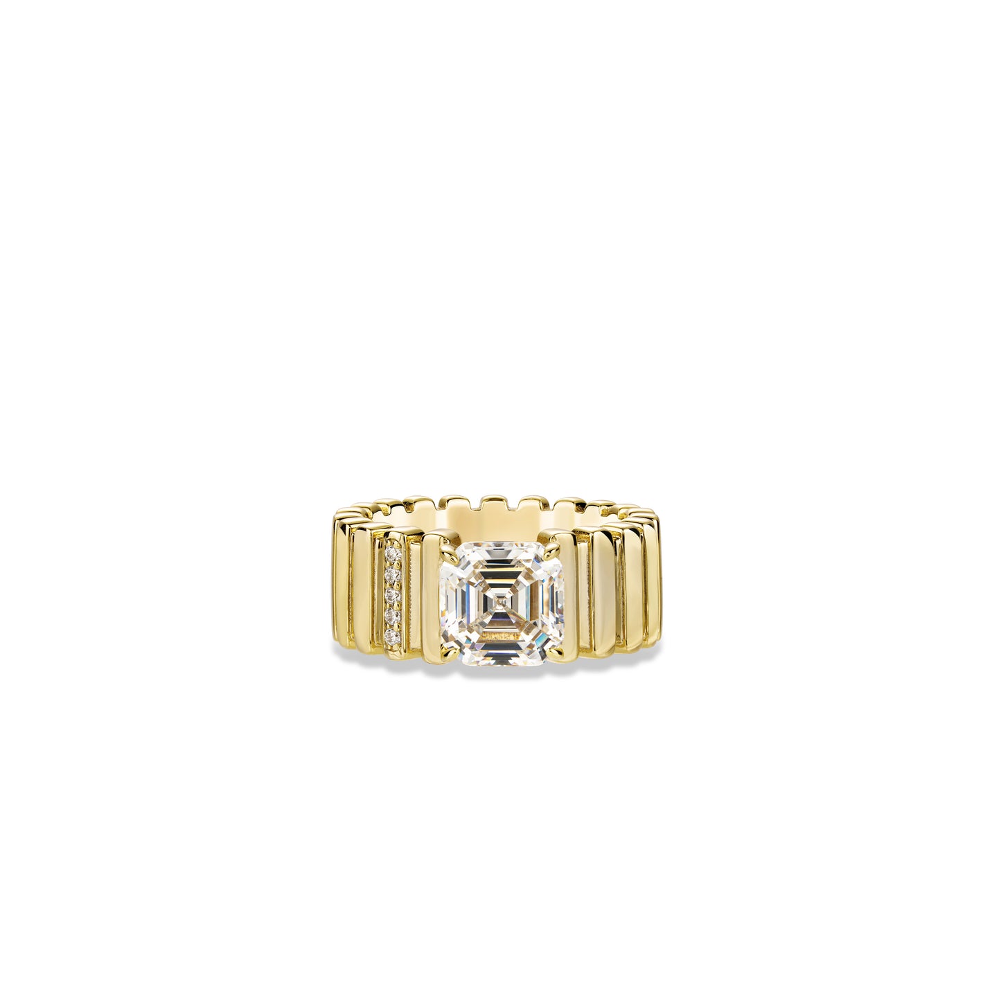 Golden time collection: Modern Asscher-cut detailed wide band Ring