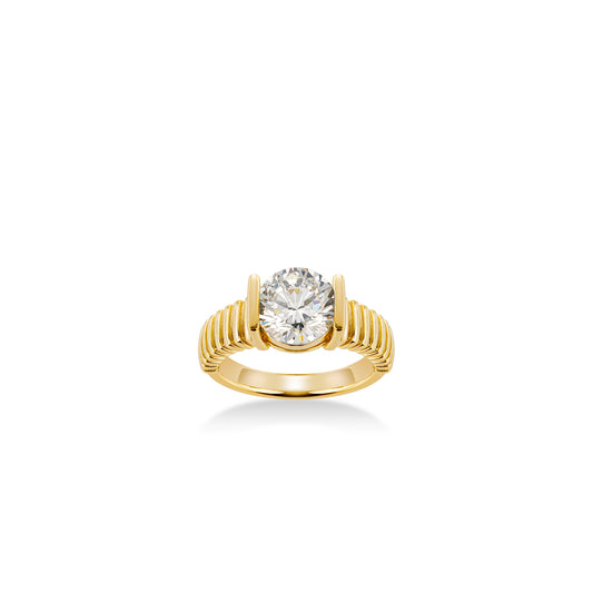 Golden time collection: Modern Brilliant-cut detailed wide band Ring