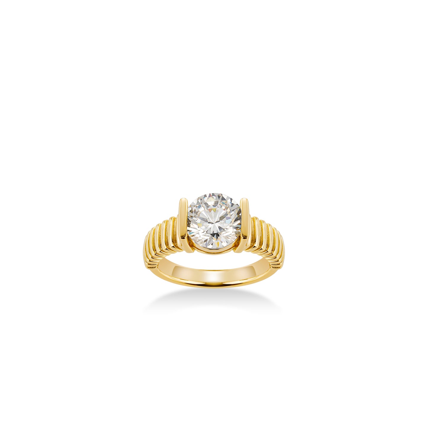 Golden time collection: Modern Brilliant-cut detailed wide band Ring