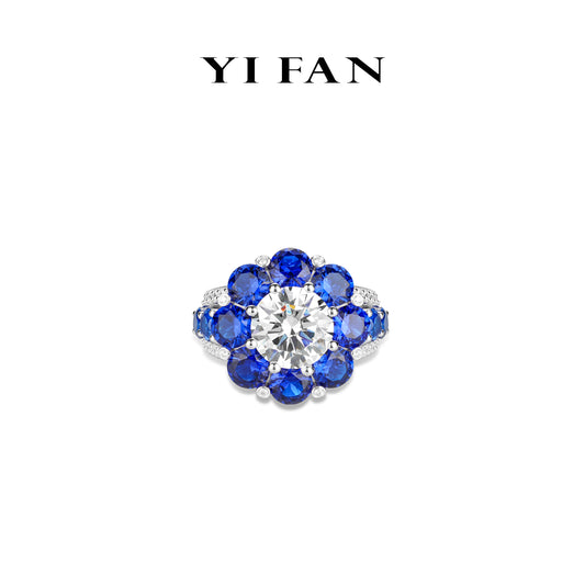 Sapphire color collection: Brilliant "Blue Sunflower" Ring