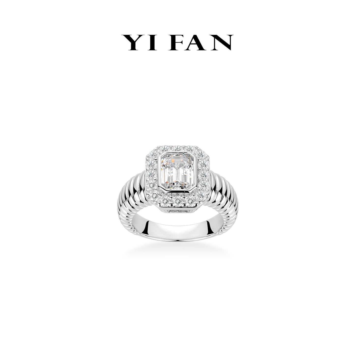 Wedding collection: Emerald-cut "Modern Rock" detailed wide band Ring (Unisex)