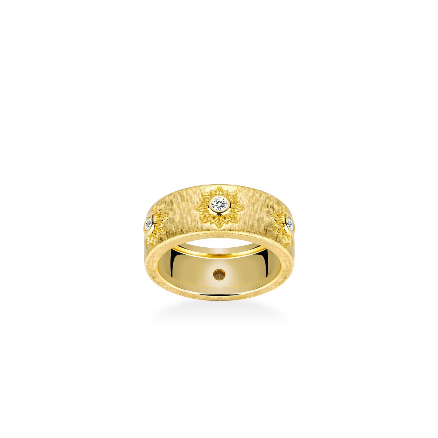 Golden time collection: “Modern Italian brushed Starlight” detailed wide band Ring