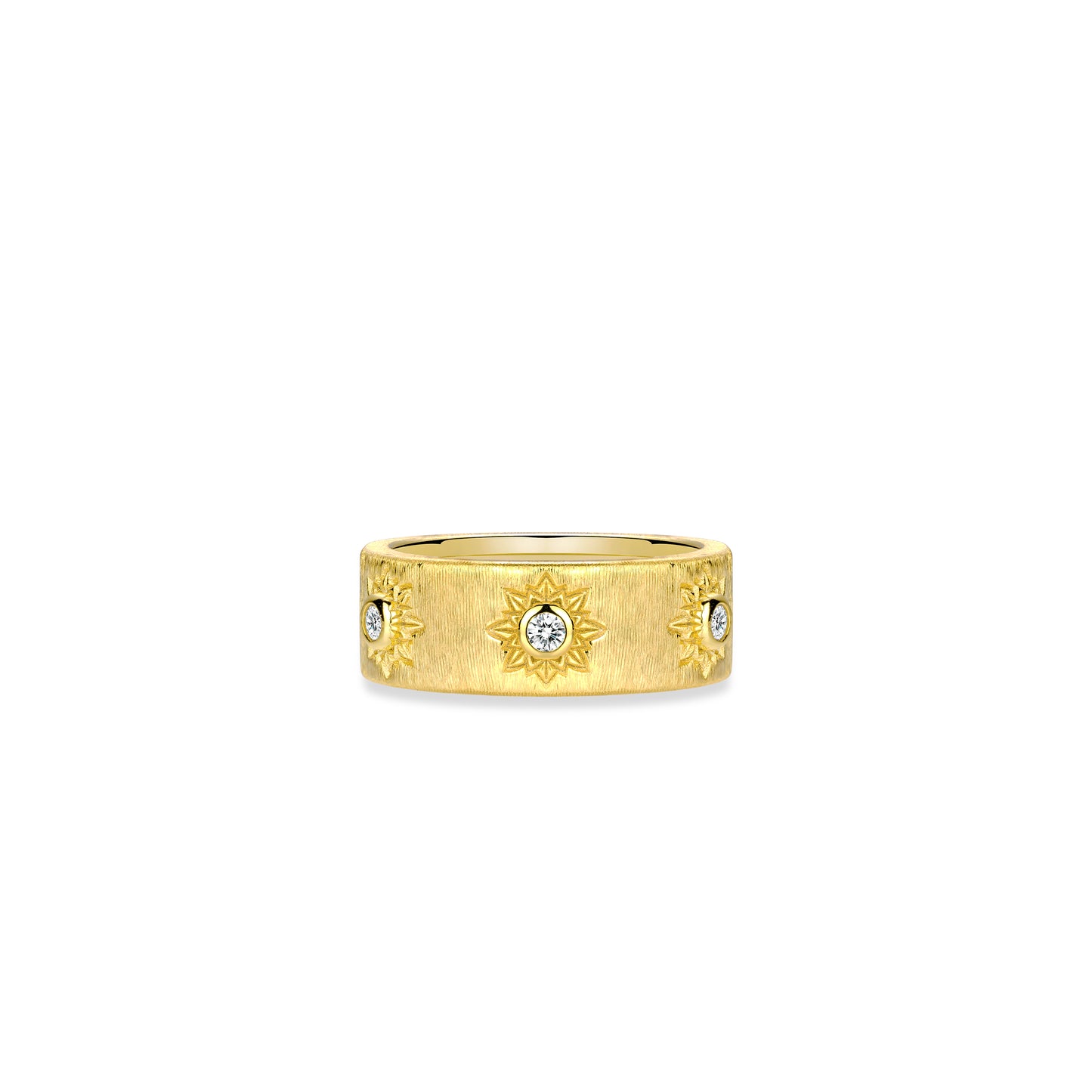 Golden time collection: “Modern Italian brushed Starlight” detailed wide band Ring