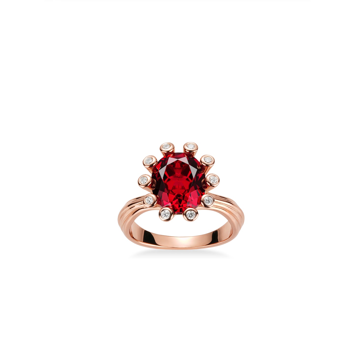 Ruby color collection: Oval "Bright Starlights" detailed Ring