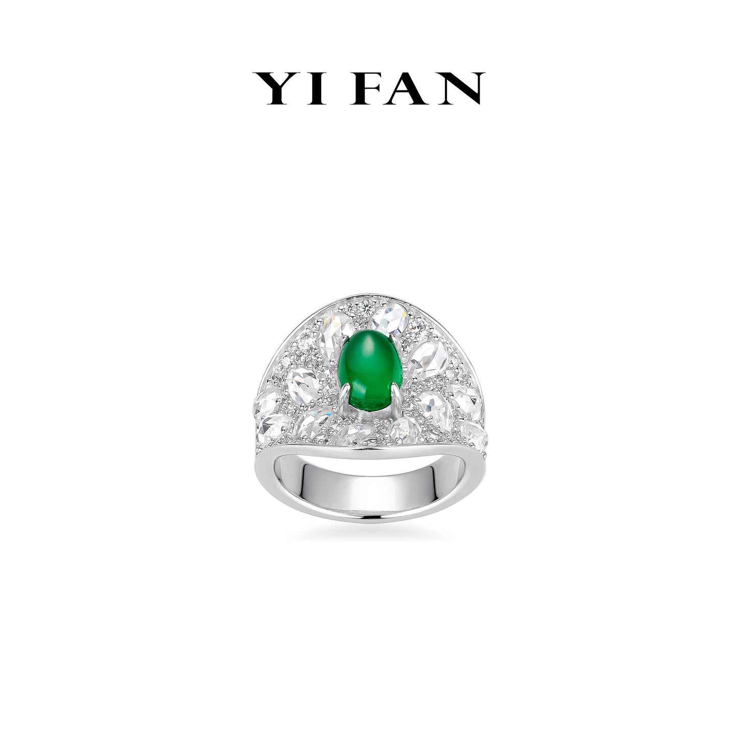 Green jade collection: Mixed-cut "Luminous Pearl" detailed Ring