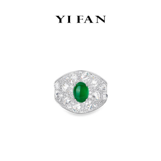 Green jade collection: Mixed-cut "Luminous Pearl" detailed Ring