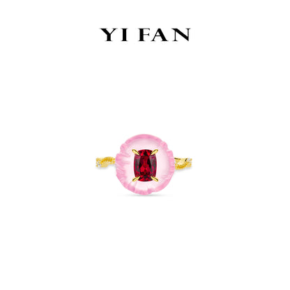 Ruby color collection: Modern "Pink Pumpkin & Red Cube" unique Golden Ring