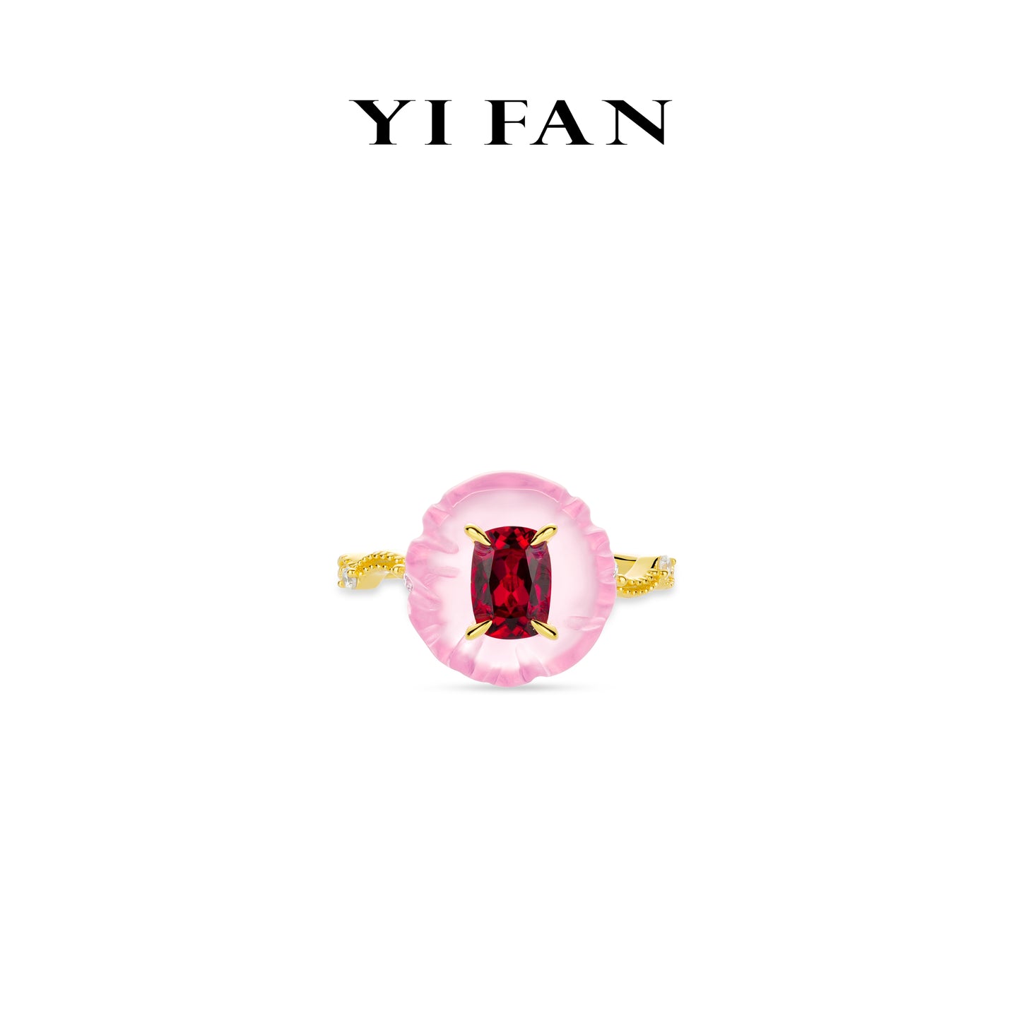 Ruby color collection: Modern "Pink Pumpkin & Red Cube" unique Golden Ring