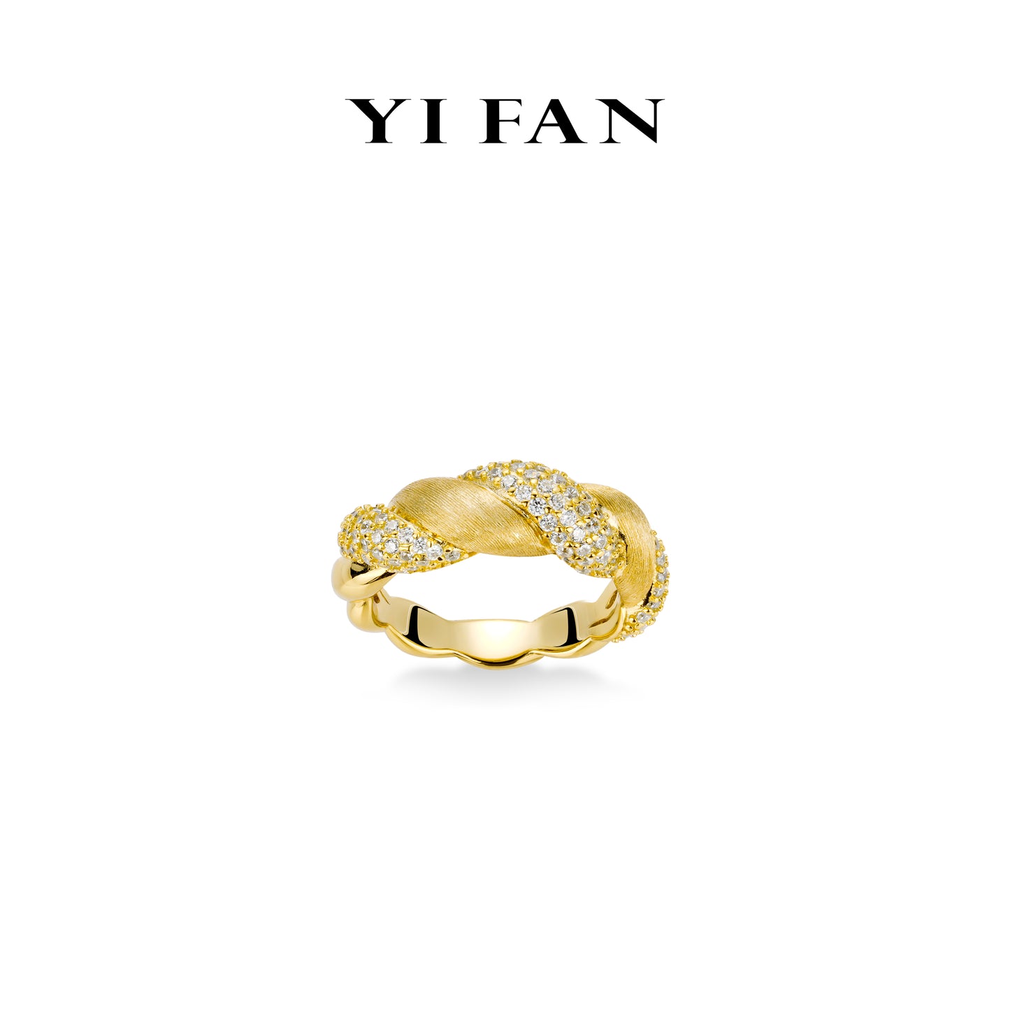 Golden time collection: Modern “Dazzling Brushed Twist” detailed eternity Ring