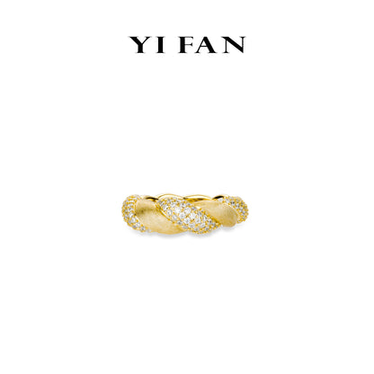Golden time collection: Modern “Dazzling Brushed Twist” detailed eternity Ring