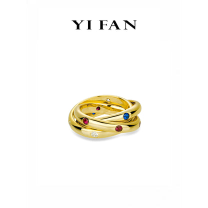 Minimalist collection: Multi-purpose "Colorful Starlights in Golden Galaxy" detailed Rotating Ring/Pendant Necklace (Unisex)