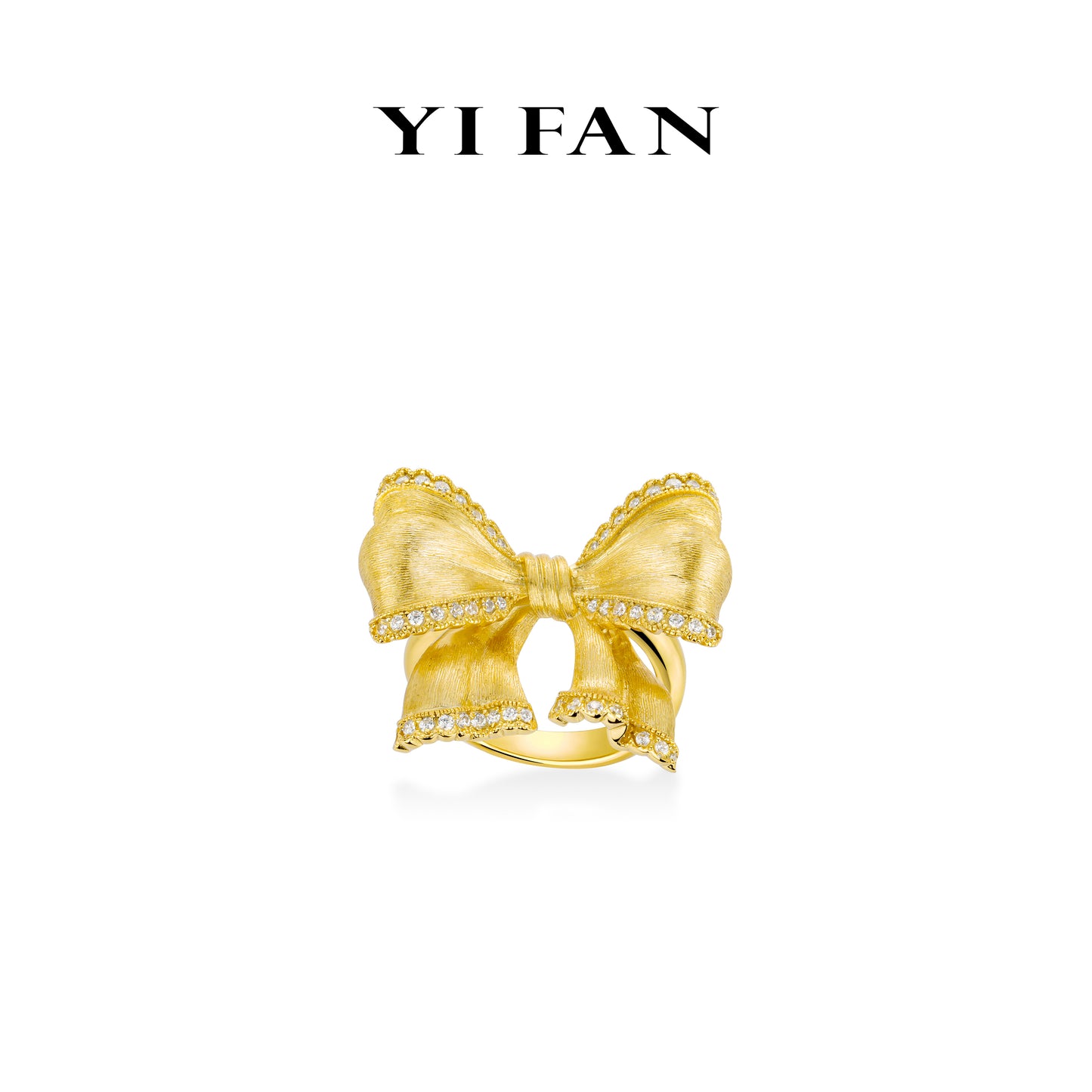 Pre-order Golden time collection: Modern "Brushed Dazzling 3D Bow" detailed Ring