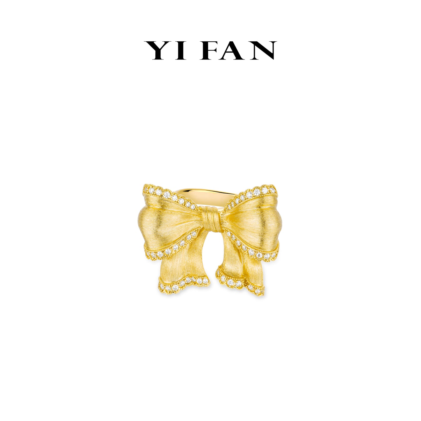 Pre-order Golden time collection: Modern "Brushed Dazzling 3D Bow" detailed Ring