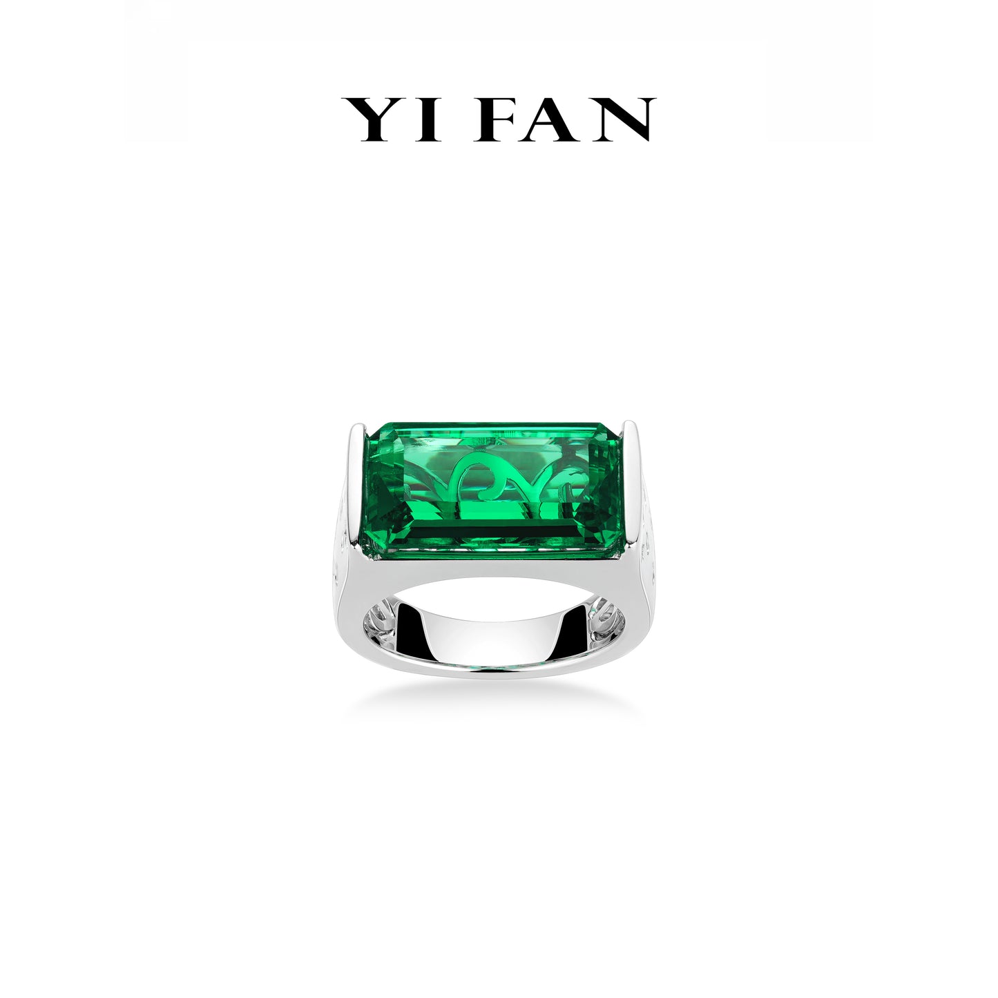 High Jewelry Lab Grown Emerald collection: Luxury "Emerald-cut Cube" detailed wide band Ring （Unisex）