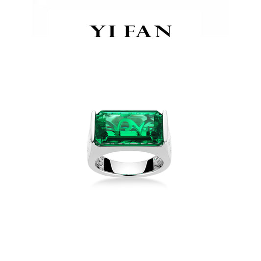 High Jewelry Lab Grown Emerald collection: Luxury "Emerald-cut Cube" detailed wide band Ring （Unisex）