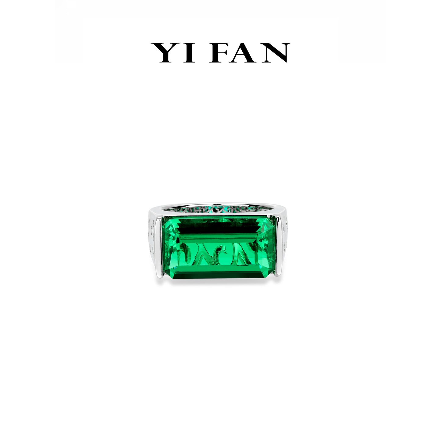 High Jewelry Lab Grown Emerald collection: Luxury "Emerald-cut Cube" detailed wide band Ring （Unisex）