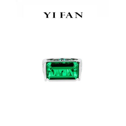 High Jewelry Lab Grown Emerald collection: Luxury "Emerald-cut Cube" detailed wide band Ring （Unisex）