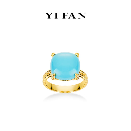 Minimalist collection: "Golden-arm Blue Cabochon turquoise" Ring (Unisex)