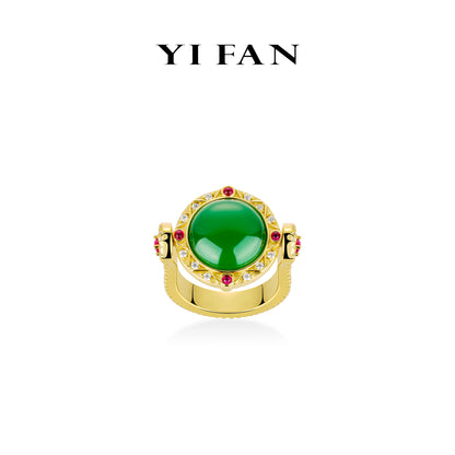 Golden time collection: Multi-purpose "Green jade Amulet" detailed Rotating Ring/Pendant (Unisex)