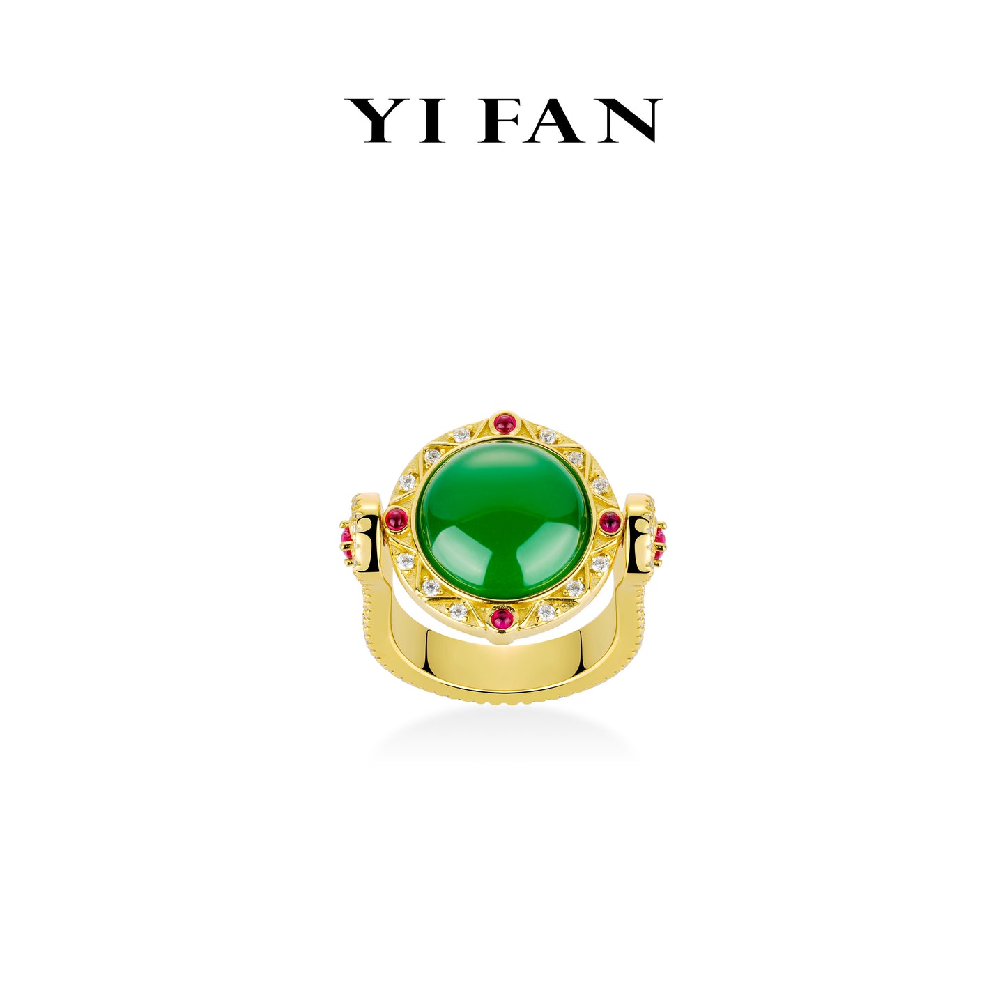 Golden time collection: Multi-purpose "Green jade Amulet" detailed Rotating Ring/Pendant (Unisex)