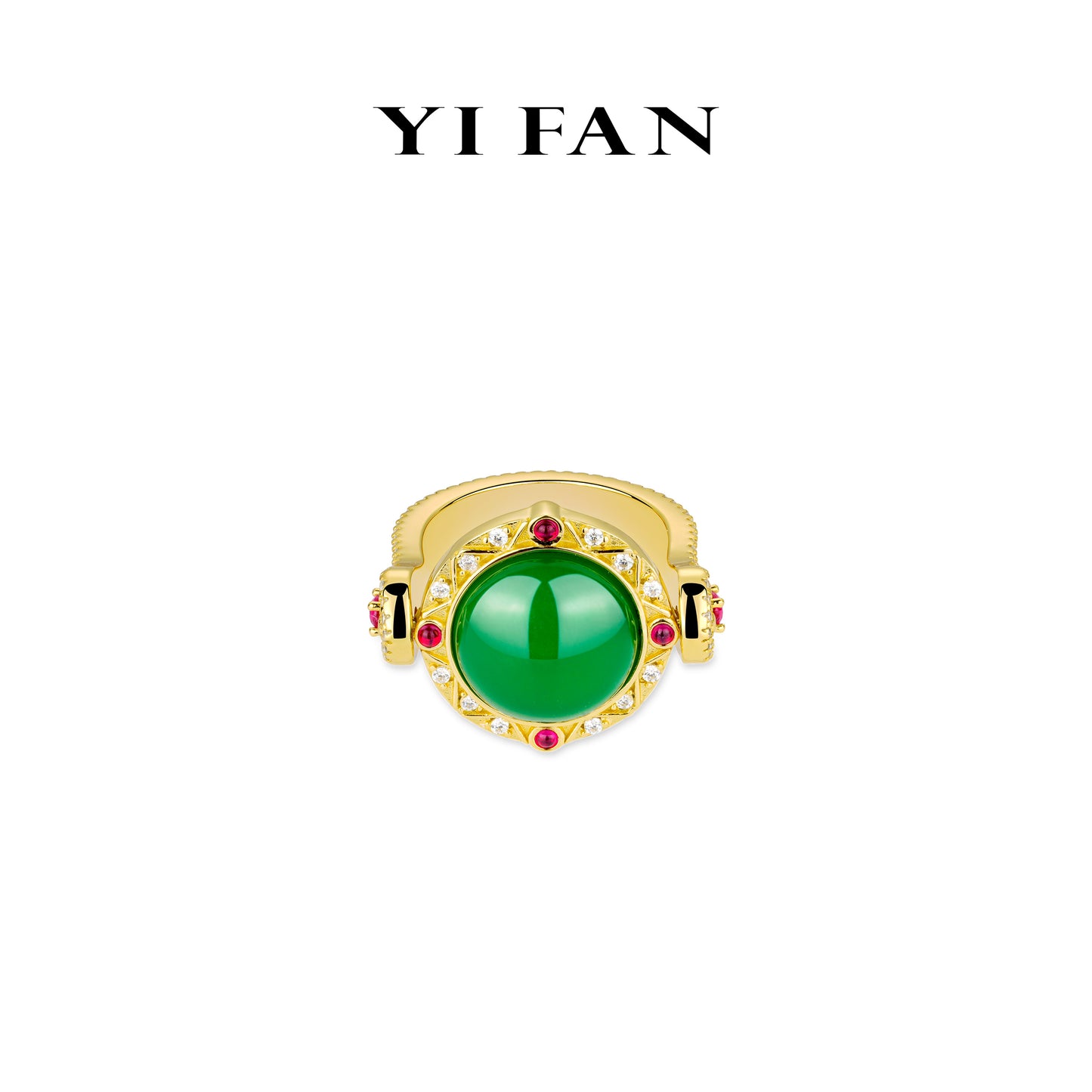 Golden time collection: Multi-purpose "Green jade Amulet" detailed Rotating Ring/Pendant (Unisex)