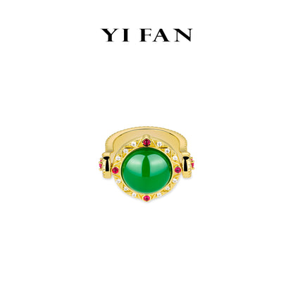 Golden time collection: Multi-purpose "Green jade Amulet" detailed Rotating Ring/Pendant (Unisex)